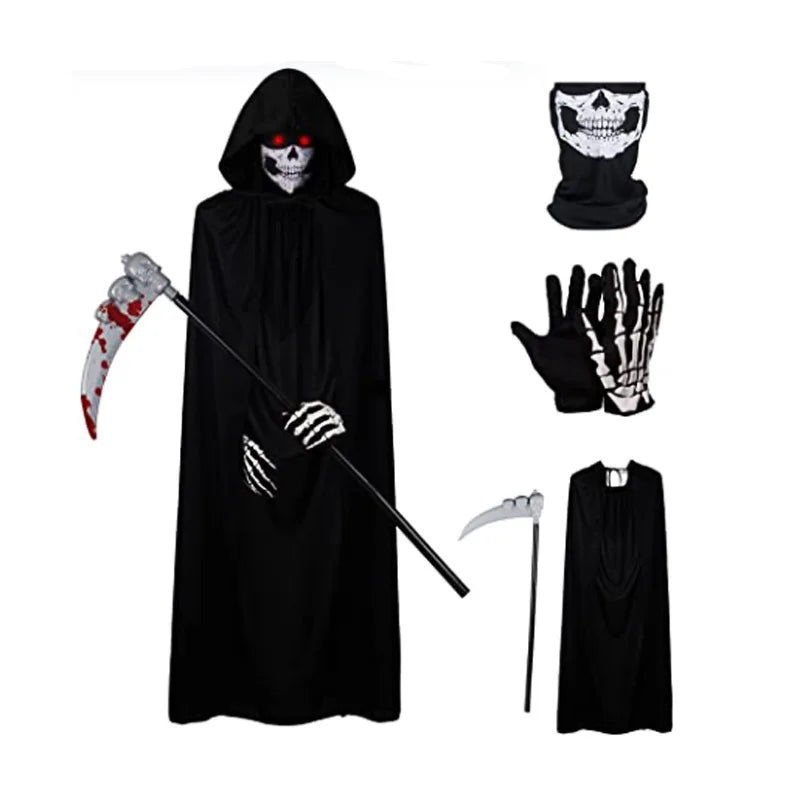 Halloween & Day of the Dead Party Adult Reaper Black Cape Cosplay Party Cosplay Ghost Accessory Set Halloween Costume Prop Set