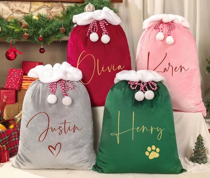 Saco de veludo personalizado de 71*51 cm para Papai Noel, saco de doces de Feliz Natal, saco de doces com cordão, saco de presente para Papai Noel 