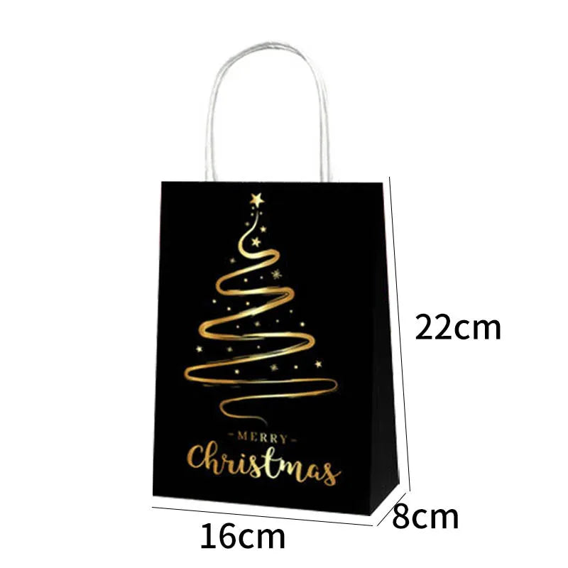 Black bronzing square bottom shopping bag Christmas themed party gift supplies Santa elk kraft paper gift bag