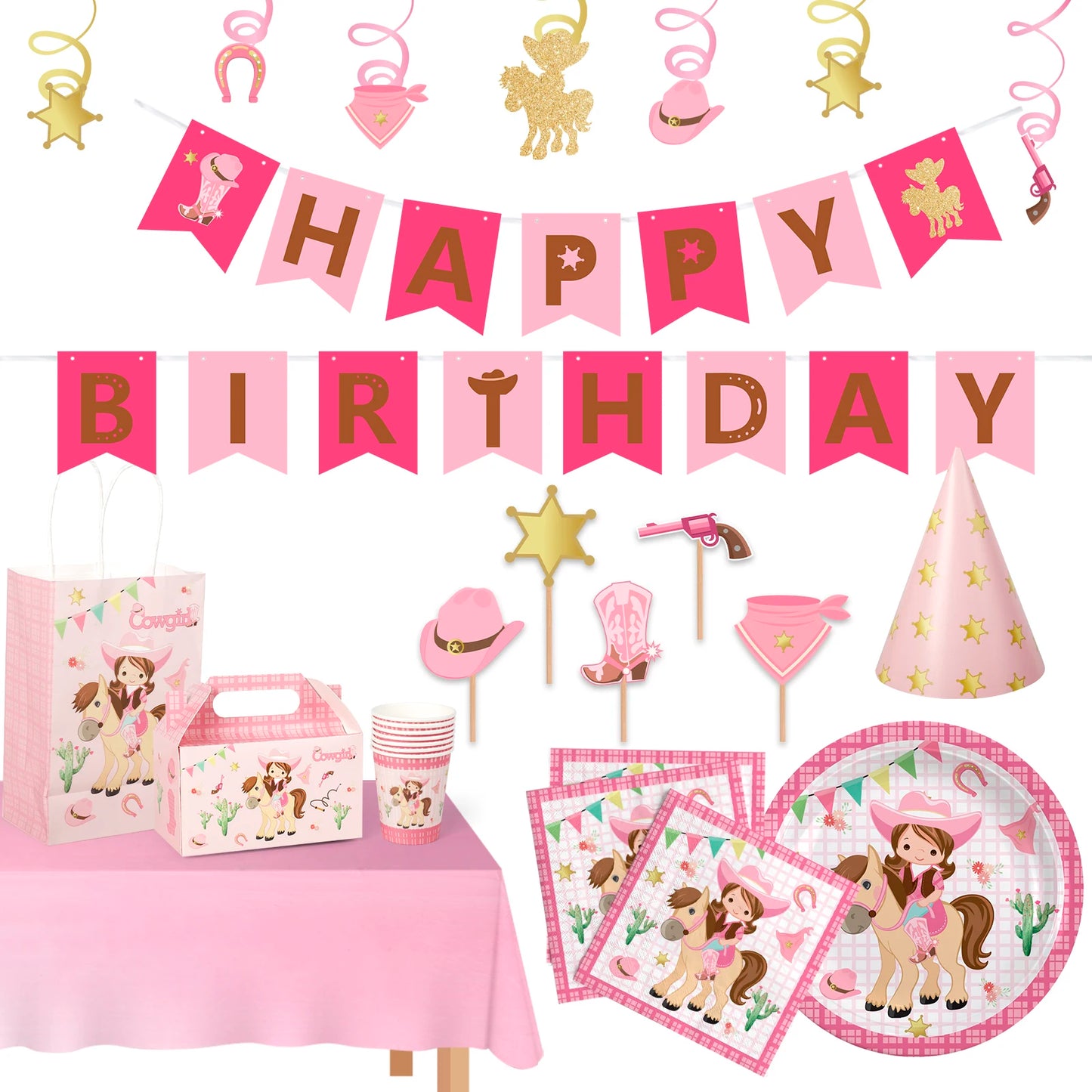 Birthday Party 2 Cowboy Children's Birthday Decoration Western Party Ornaments Supplies Western Cowboy Horse Birthday Set Wild Western Cowboy Birthday Decoration