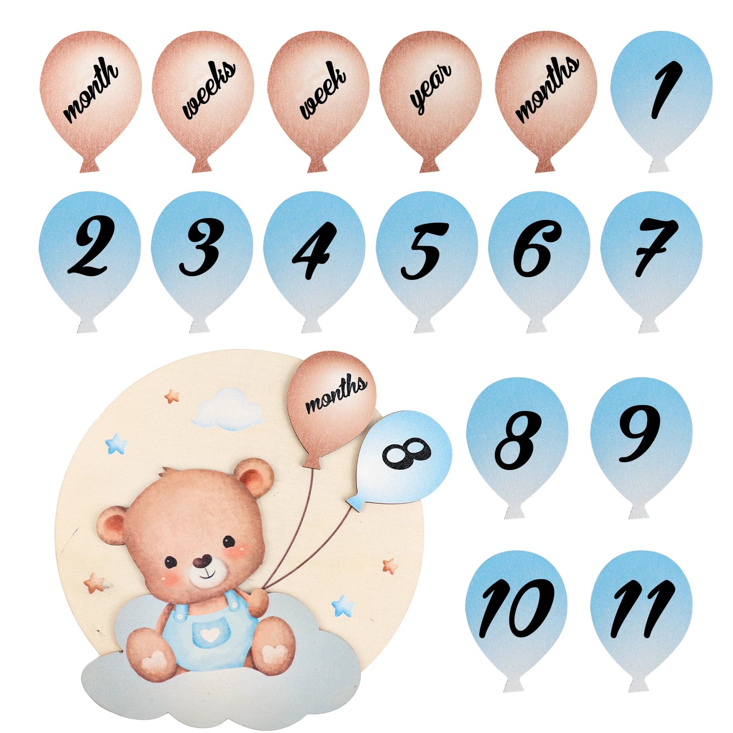Birthday Party Novelty Baby Milestones Bear Moon Milestones Marker Newborn Baby Bear Shape Monthly Milestones Wooden Card