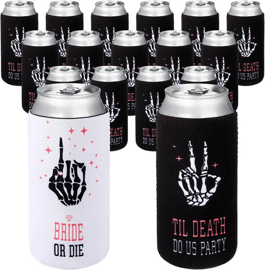 Bachelorette Party 1 16 Pieces Bridal or Death Bachelorette Party Like Beer Can Sleeves Until Death American Insulated Drink Rack Gothic Halloween Theme