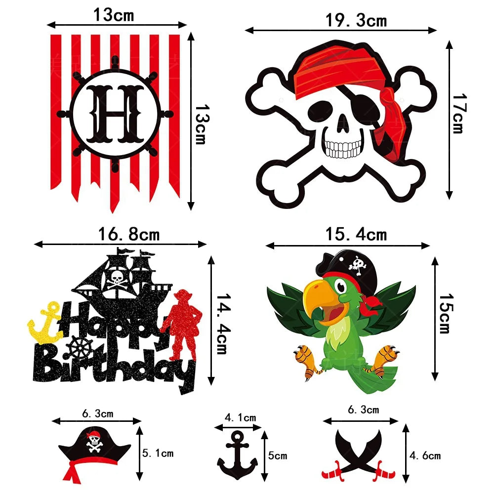Halloween & Death Day, Party Decoration Pirate Birthday Decoration Set Paper Banner Pirate Spiral Hanging Cake Top Hat Decoration Party