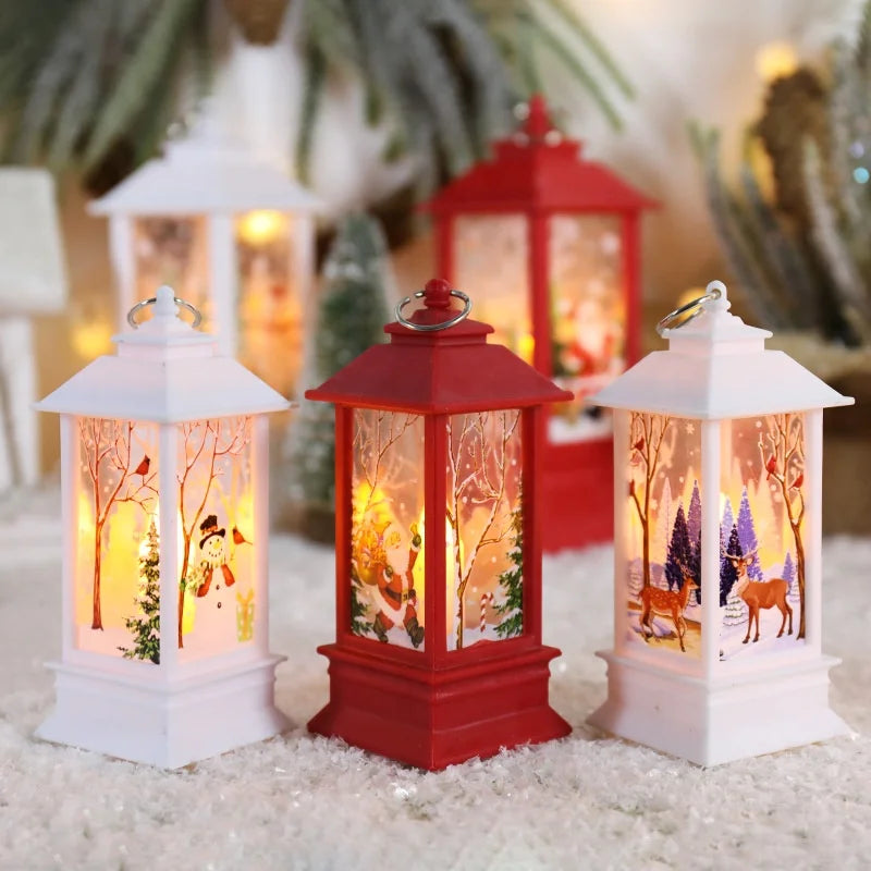 LED Christmas plastic lantern candlestick led light night light snowman decoration desktop Christmas lantern