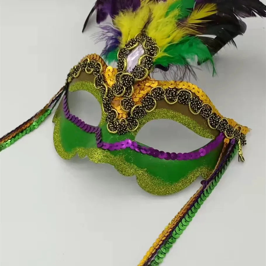 Carnaval Hot Sale Feather Painting Dusting Gold Green Purple Fringed Mask Carnival Party Carnival Mask