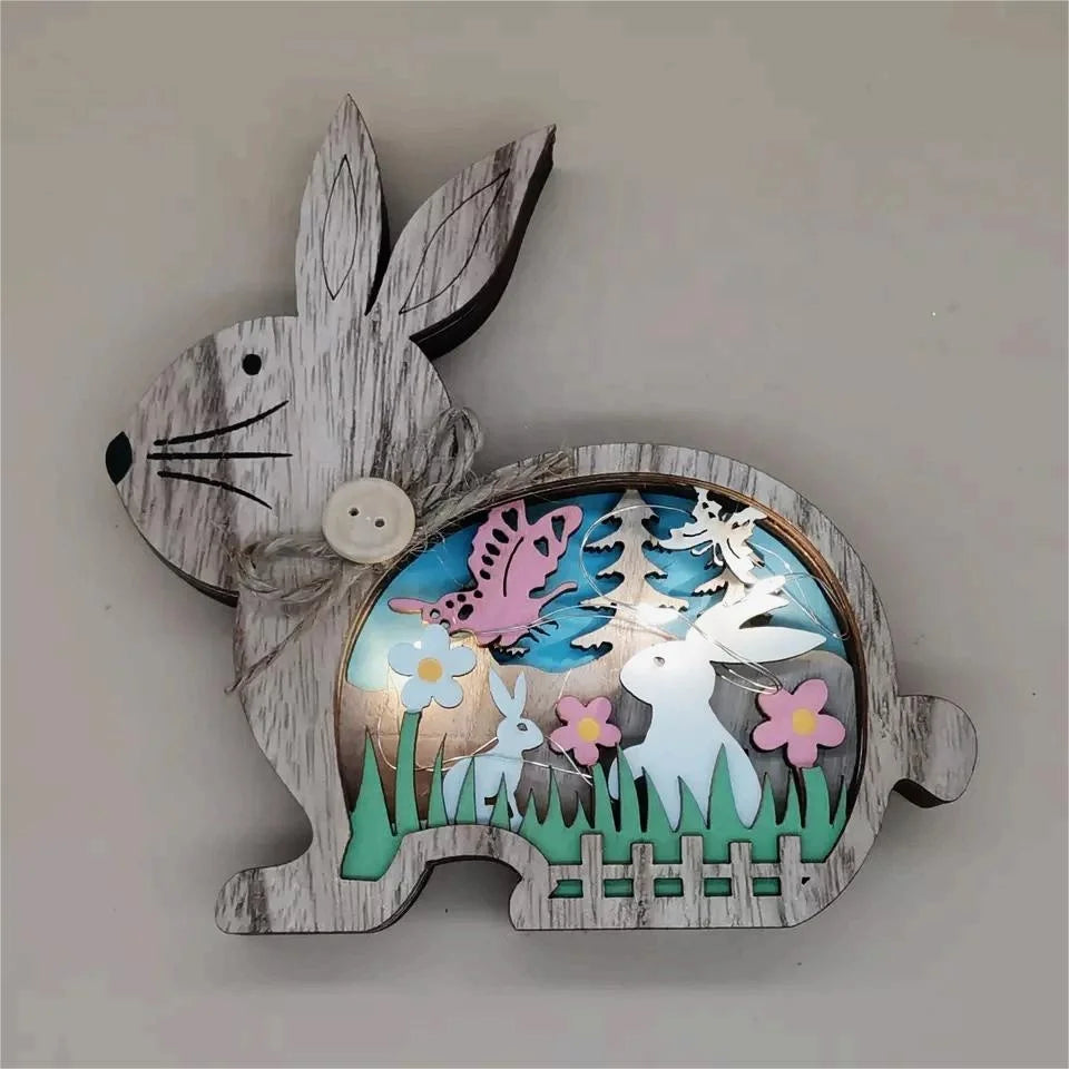 Páscoa e Ação de Graças 3 Novos Enfeites de Coelho de Cor Luminosa para Escritório em Casa Decoração de Páscoa com Diodo Emissor de Luz para Páscoa Artesanato em Madeira Iluminação de Coelho de Madeira 