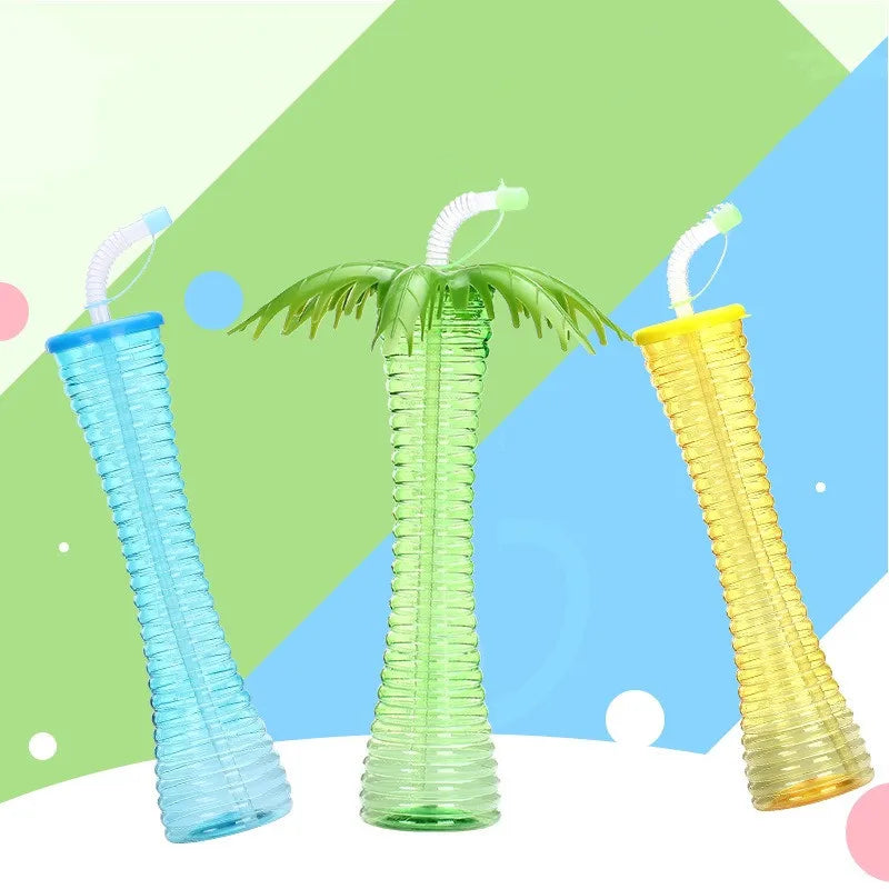 500Ml coconut-shaped water bottle straw disposable plastic cup summer party with lid