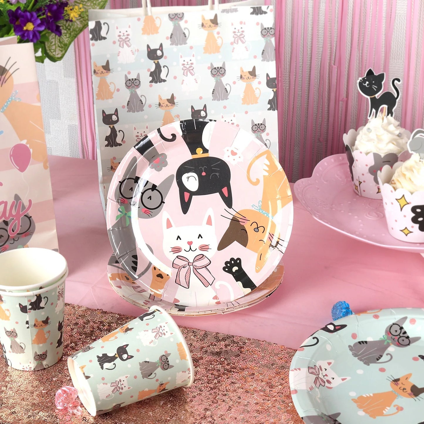 Birthday Party 2 Cat Theme Party Decoration Set Napkin Birthday Party Decoration Cat Birthday Party Supplies
