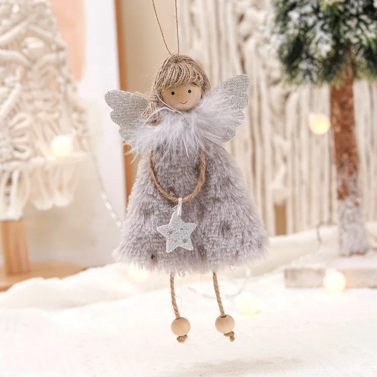 Christmas plush doll with wings heart snow necklace different styles colorful fairy doll with Christmas decoration