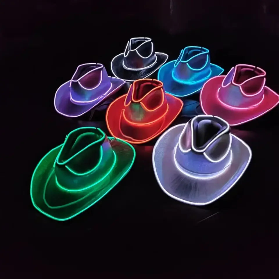 Halloween & Death Day Custom Flash Neon Light Emitting Diode Cowboy Hat Adult Cowboy Hat Halloween Christmas Sequins EDC Cosplay Costume Hat