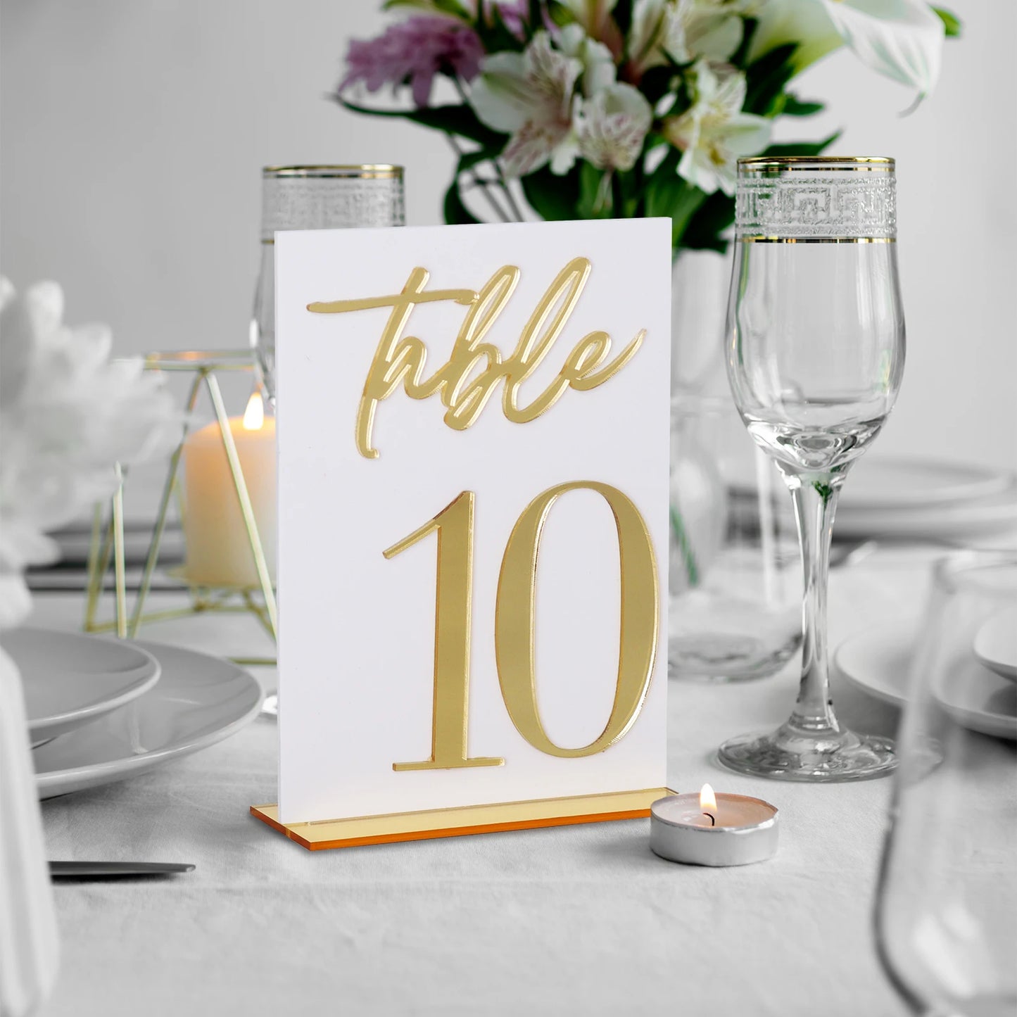 1 Wedding party 5 * 7 inch 3D acrylic table number and stand Wedding reception party Restaurant menu Photo logo Gold table number and base logo