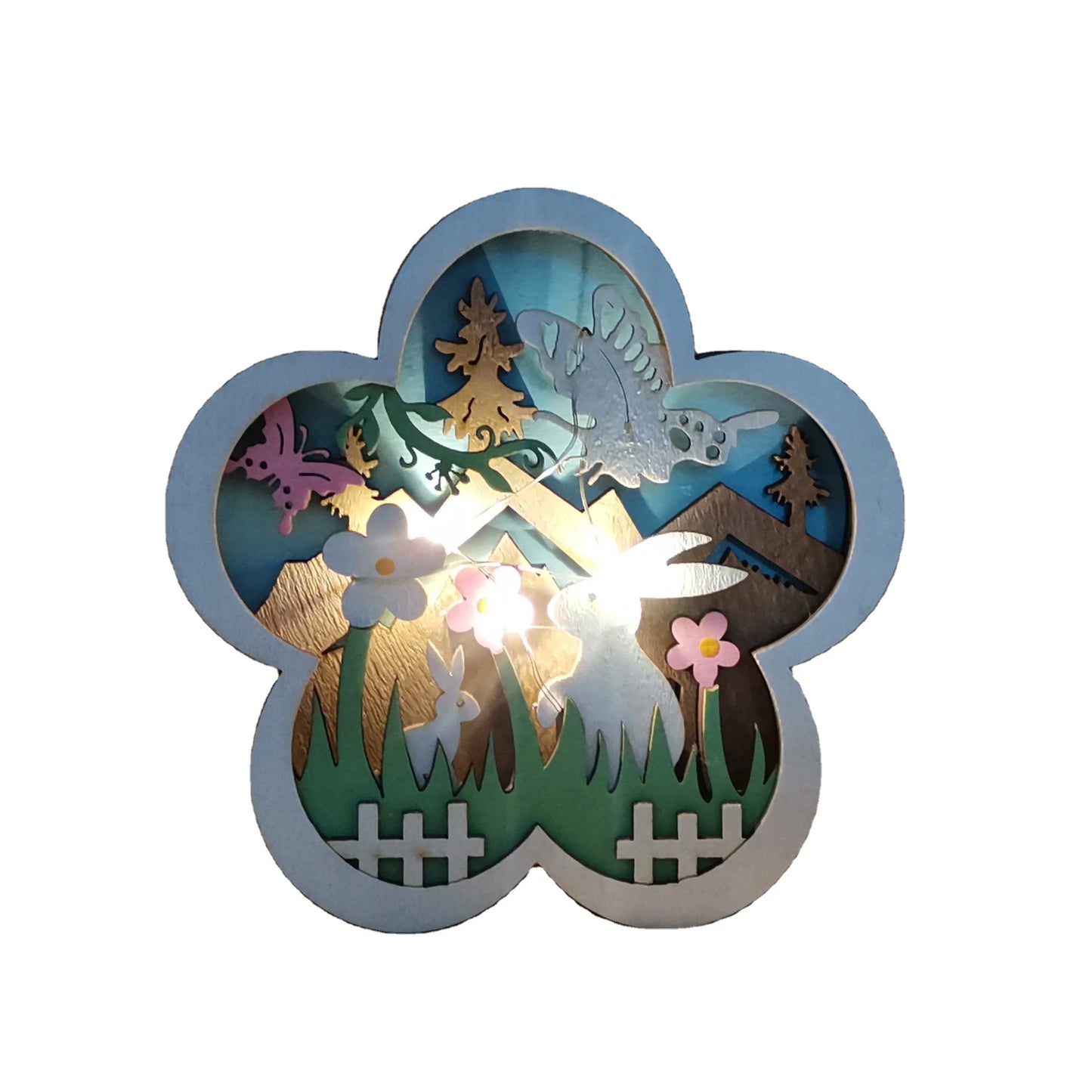 Easter and Thanksgiving 3 Wooden Crafts Floral Lighting Creative Home LED Lights Pop It Easter Bunny Ornaments Easter Bunny Peep