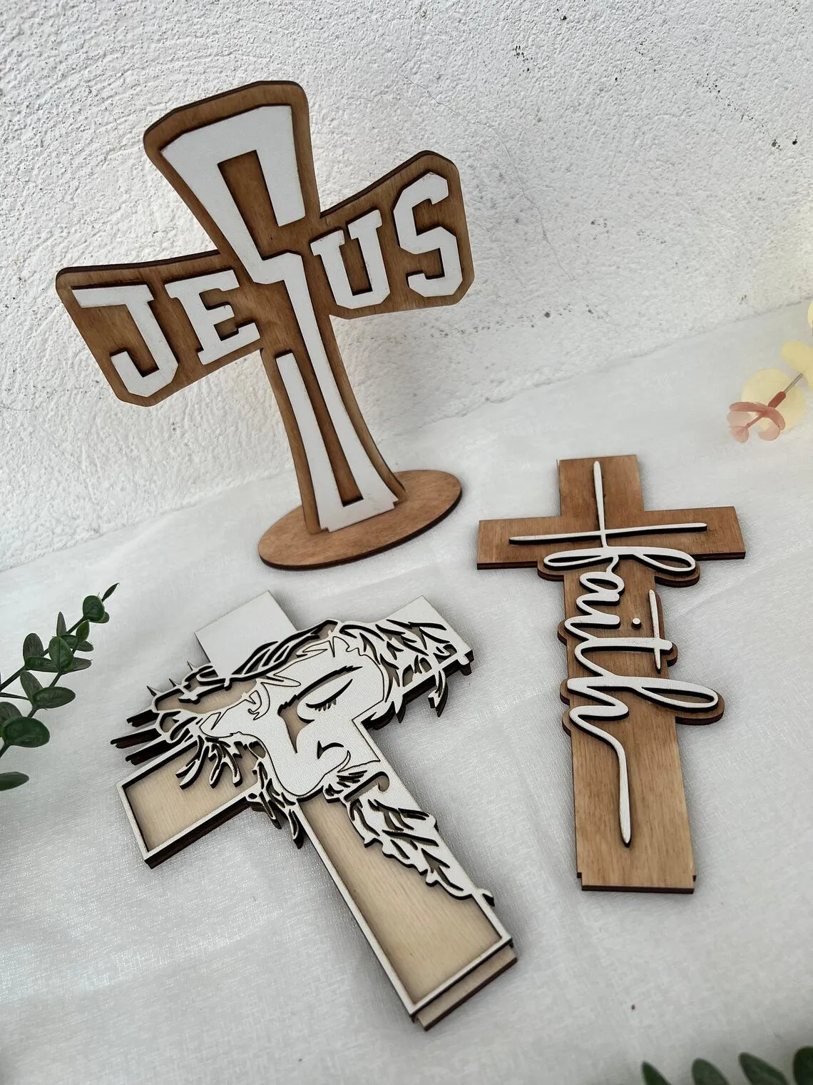 Easter and Thanksgiving 3 Decoration Christian Jesus Sign Religious Cross Plywood Garden Decoration Name Printing Wooden Easter Home Decoration