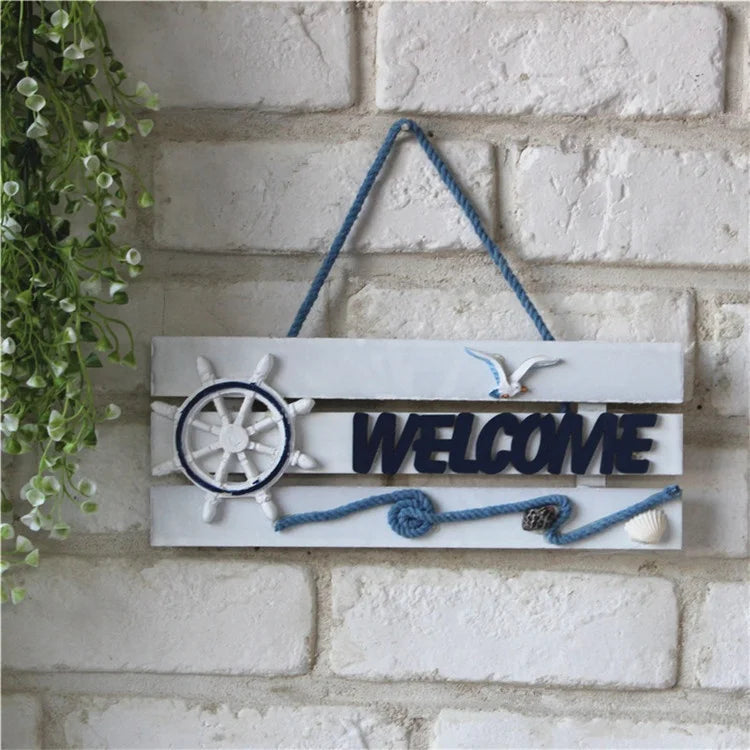 Wooden crafts, beach style wood home wall decoration welcome board Mediterranean style pendant crafts door garden