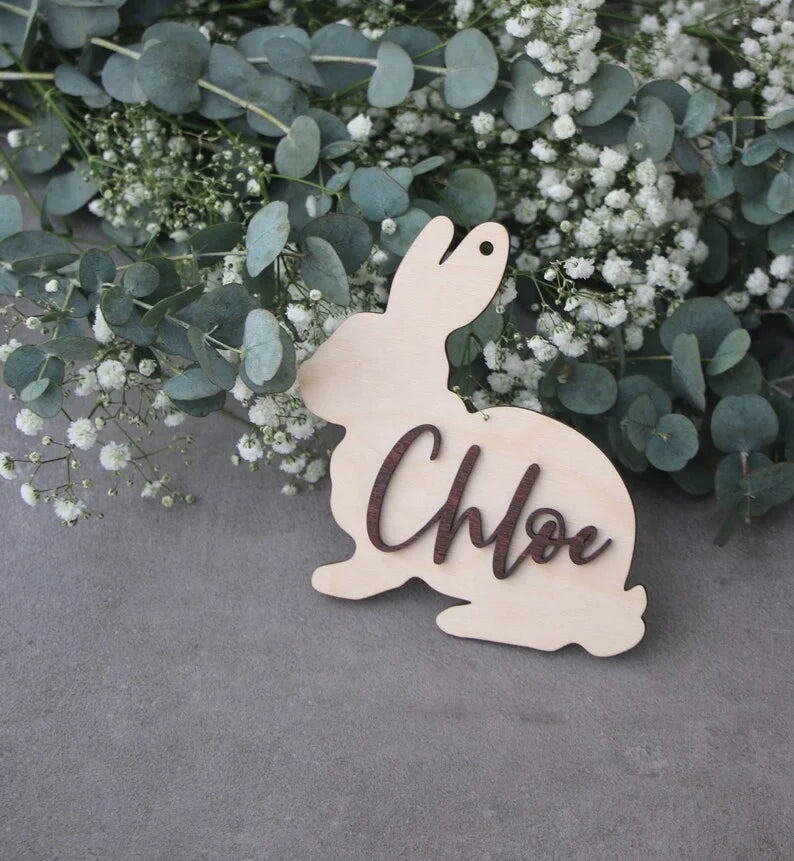 Easter and Thanksgiving 3 Easter Bunny Hanging Basket Label Rabbit Personalized Easter Name Label Gift Label Custom Wooden Name Easter Bunny Decoration
