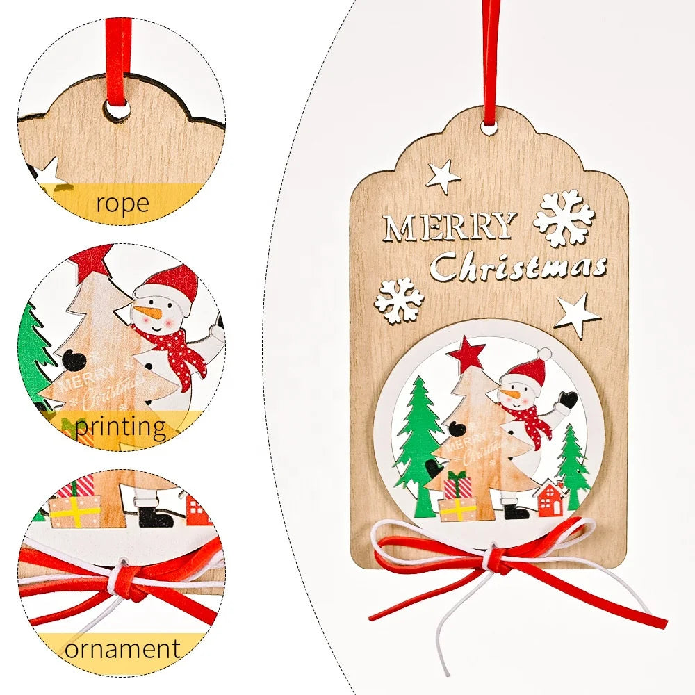 Laser 3D Hollow Wooden Christmas Tree Bow Pendant Holiday Home Decoration Creative Handmade Wooden Craft Christmas Tree Hanging