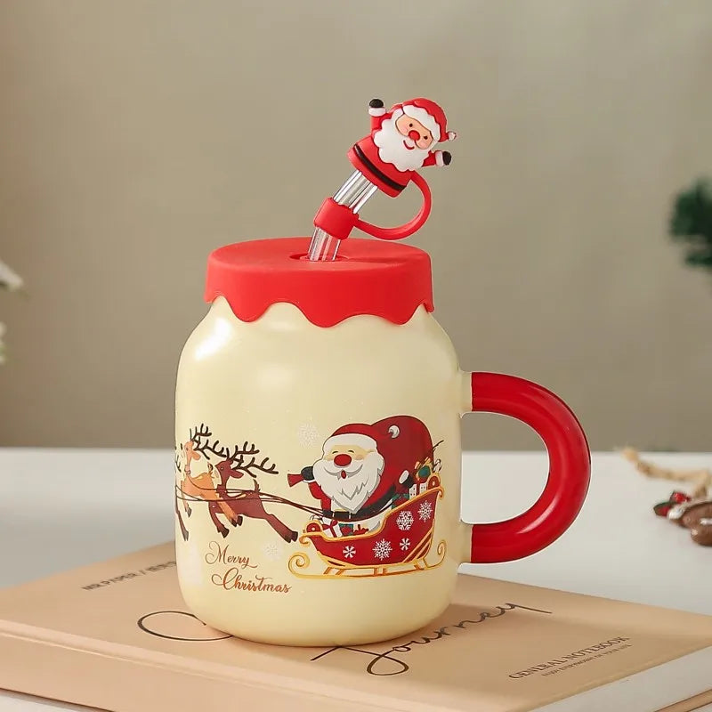 Coffee Cup 2025 New Christmas Coffee Cup and Straw Gift Box Set Wedding Christmas Gift Cute Ceramic Santa Coffee Cup
