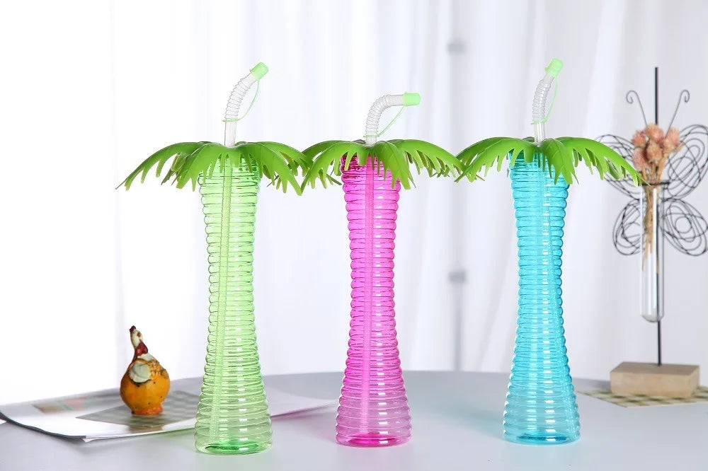 500Ml coconut-shaped water bottle straw disposable plastic cup summer party with lid