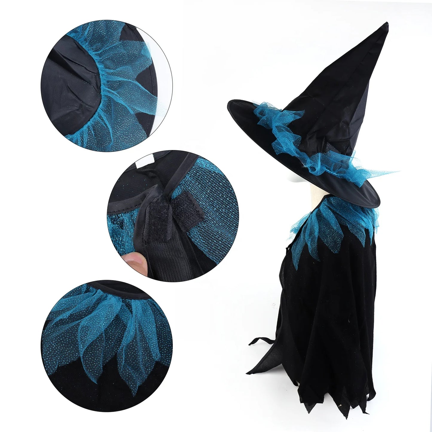 Halloween & Day of the Dead Costume Children's Witch Cape Hat Children's Black Witch Cape Hooded Flower Girl Dress Costume