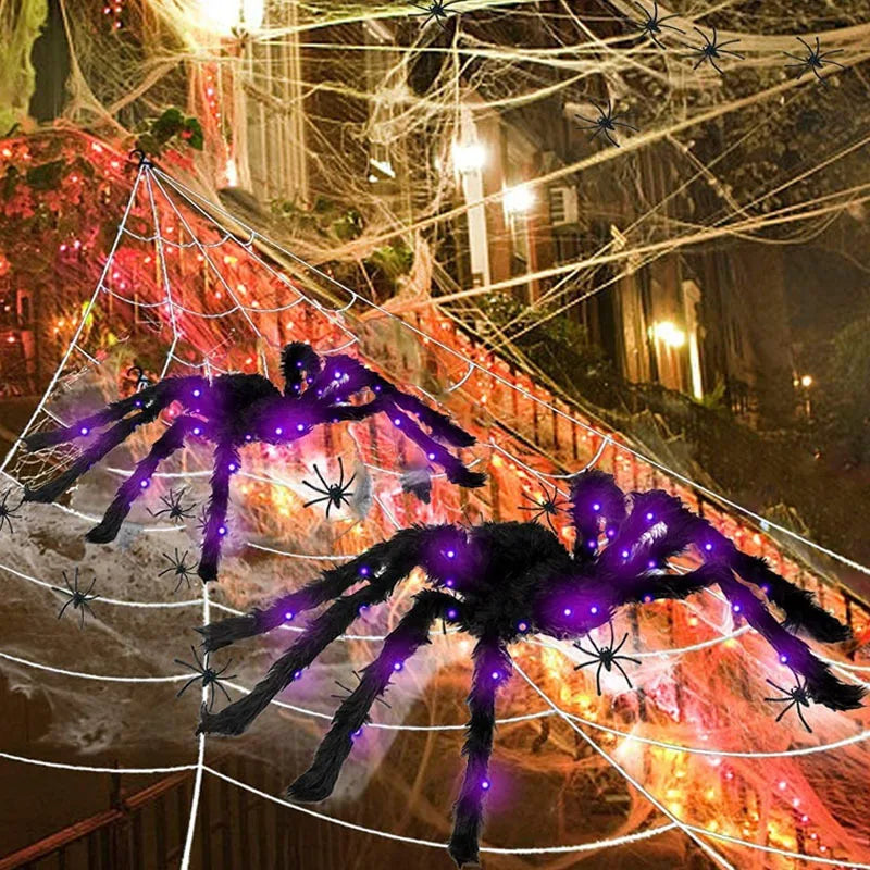 Halloween e Dia da Morte 60 cm Halloween ilumina aranha gigante quintal festa decoração de casa realista adequado LED Halloween aranhas peludas pretas 