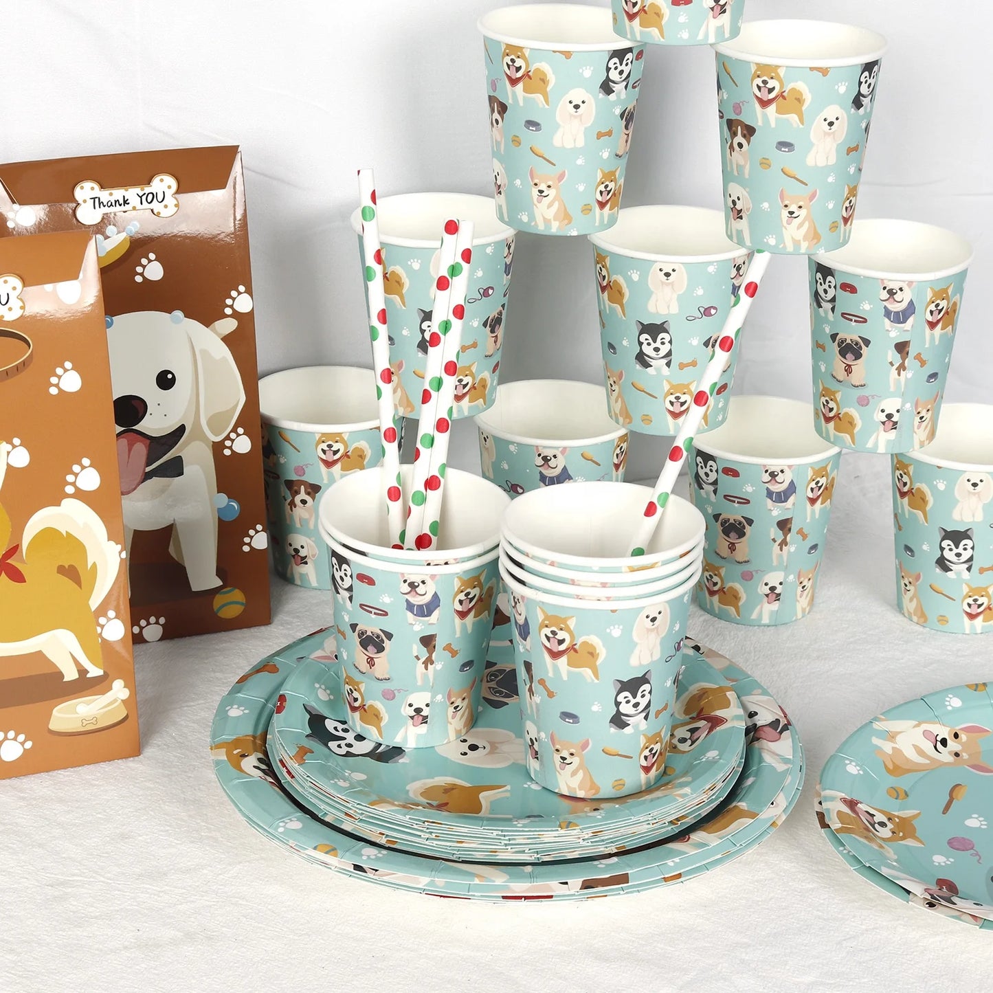 Birthday Party 2 Pet Birthday Party Supplies Tableware Set Pet Dog Children's Theme Disposable Cardboard Cup Napkin Dog Birthday Party Ornaments