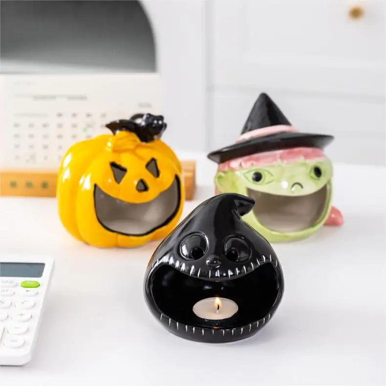 Halloween & Day of the Dead Party Decoration Multifunctional Tabletop Decoration Ghost Candlestick Ceramic Candlestick