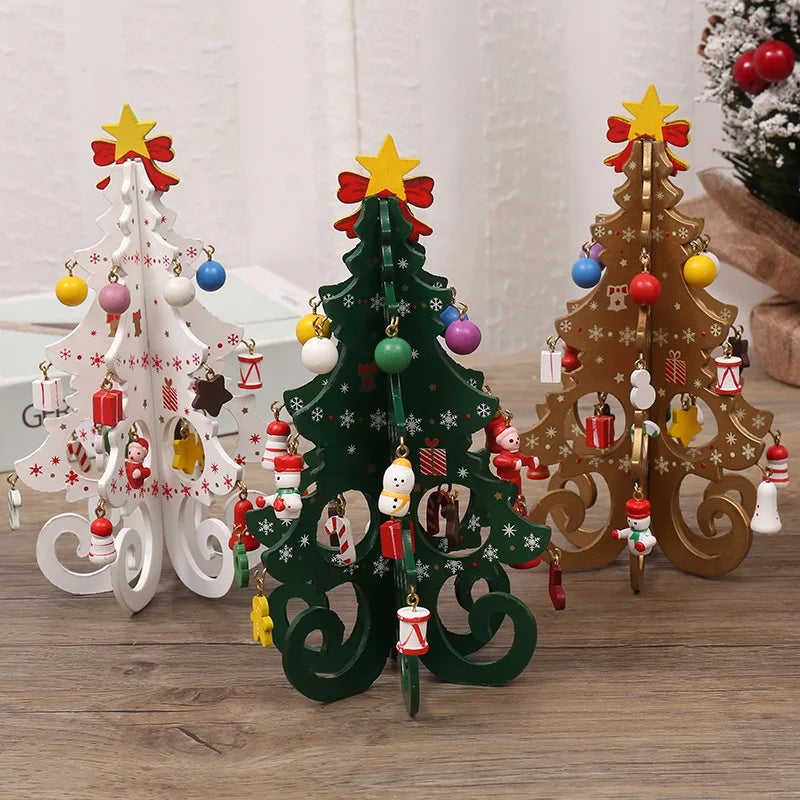 Wooden Mini Christmas Tree Mini Desktop 3D Christmas Ornament Holiday Party Home Desktop Decoration Small Christmas Tree