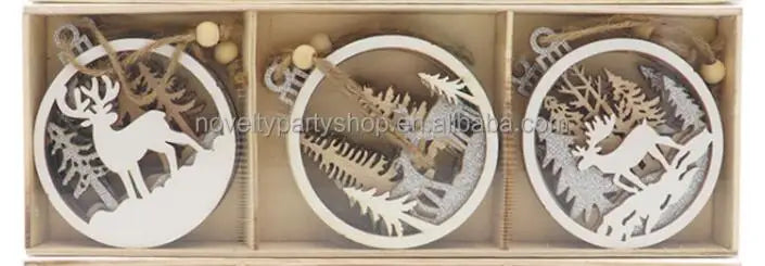 Laser 3D printing Christmas hollow round wooden pendant creative Christmas elk snowman Christmas tree wooden pendant