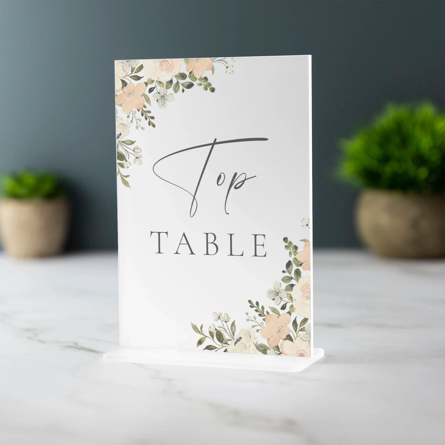 1 Wedding party, personalized name plaque, transparent acrylic wedding table number, custom peach blossom wedding table number 