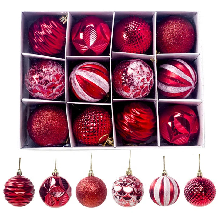 12Pck Christmas 6cm Ball Supplies Christmas Tree Ornaments Glitter Pendant Painting PVC Ornaments Set