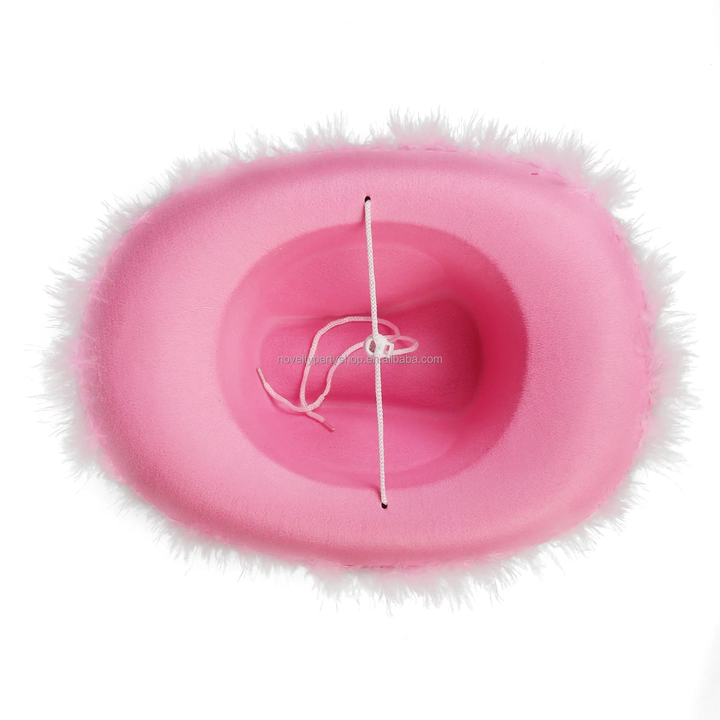 Chapéu de cowboy rosa com detalhes felpudos para casamento de solteiro e Halloween com detalhes felpudos para mulheres 