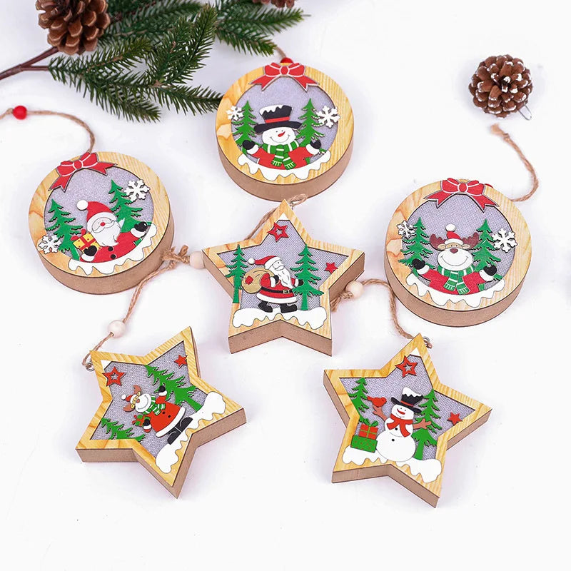 Christmas decoration Wooden luminous pendant Christmas children's small gift Christmas tree decoration pendant