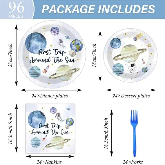 Birthday Party 2 First trip around the sun Birthday party supplies Outer space themed party disposable tableware set Sun themed party decoration