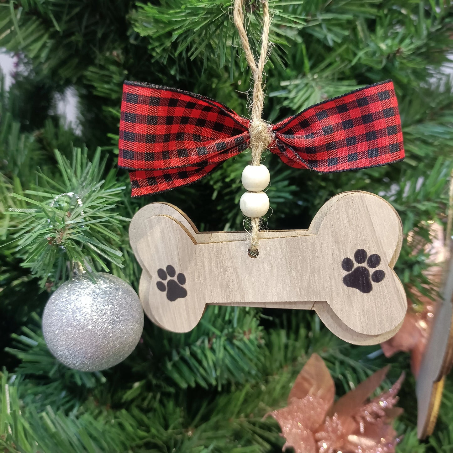Pet Festival, Personalized 3D Christmas Stockings Bone Label 3D Carved Wood Claw Printed Ornament