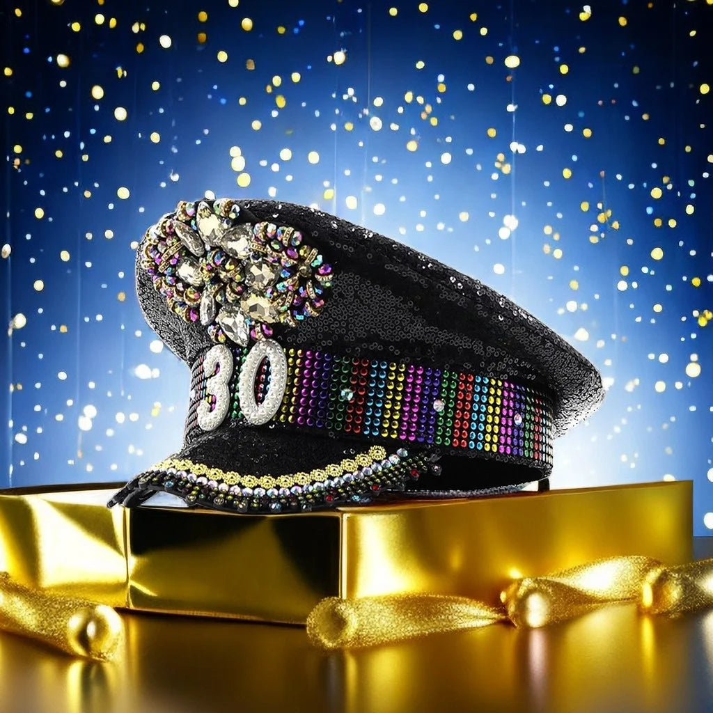 Birthday Party Custom Design Birthday Luxury Hat Captain Rhinestone Hat No. 30 Pearlescent Party Hat