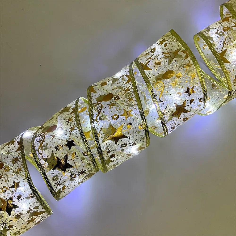 4M Light Emitting Diode Christmas Light String Gold Christmas Tree Decoration Ribbon String Light