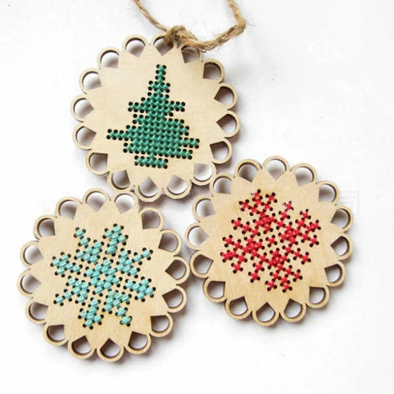 10 DIY Gifts Blank Wooden Key Ring DIY Needle and Thread Earrings Necklace Wood Cross Stitch Kit
