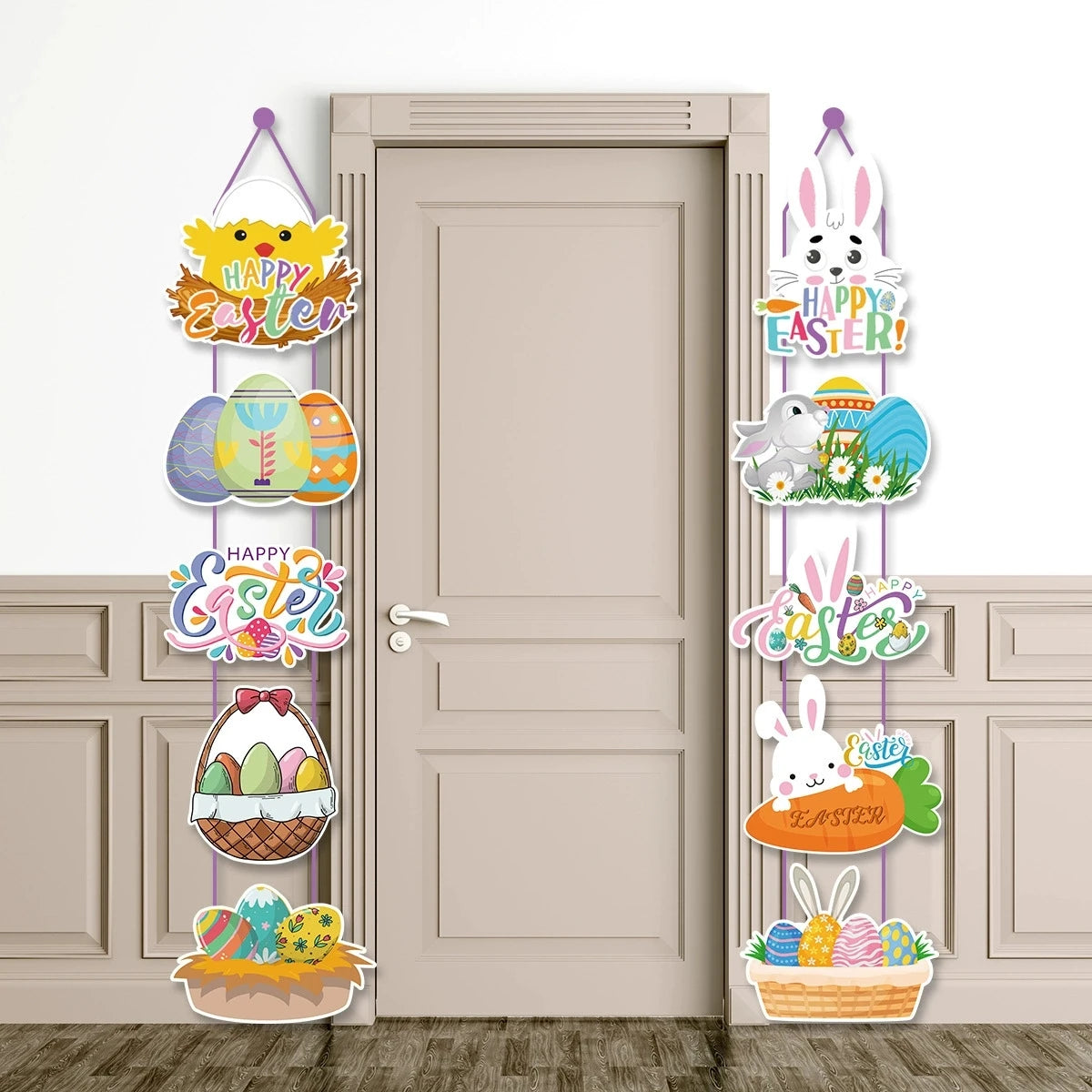 Easter and Thanksgiving 3 Novelty 2025 New Easter Bunny Paper Door Hanger Cartoon Party Ornaments Home Festival Pendant