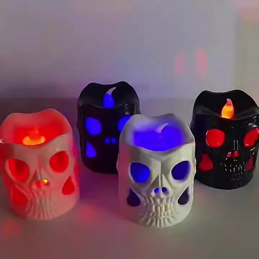 Halloween & Day of the Dead 7 * 5.5cm LED Halloween Ghost Head Lights Flame Less Skull Tea Lights for Halloween Home Party Halloween Skull Candle Lights
