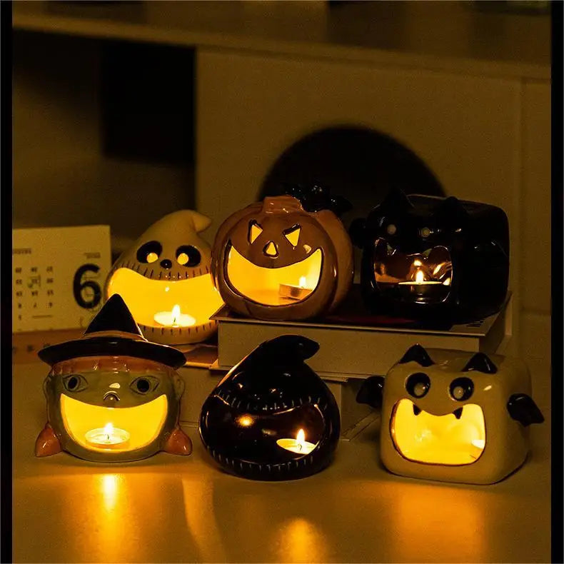 Halloween & Day of the Dead Party Decoration Multifunctional Tabletop Decoration Ghost Candlestick Ceramic Candlestick