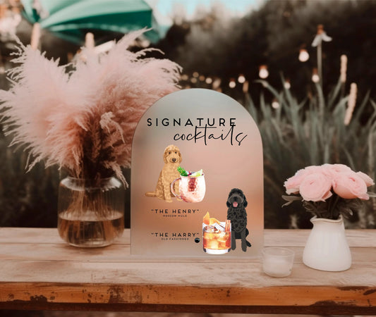 1 Wedding Party, Signature Cocktail Frosted Acrylic Wedding Bar Logo Custom Wedding Bar Logo Personalized Bar Drink Logo Menu After Party