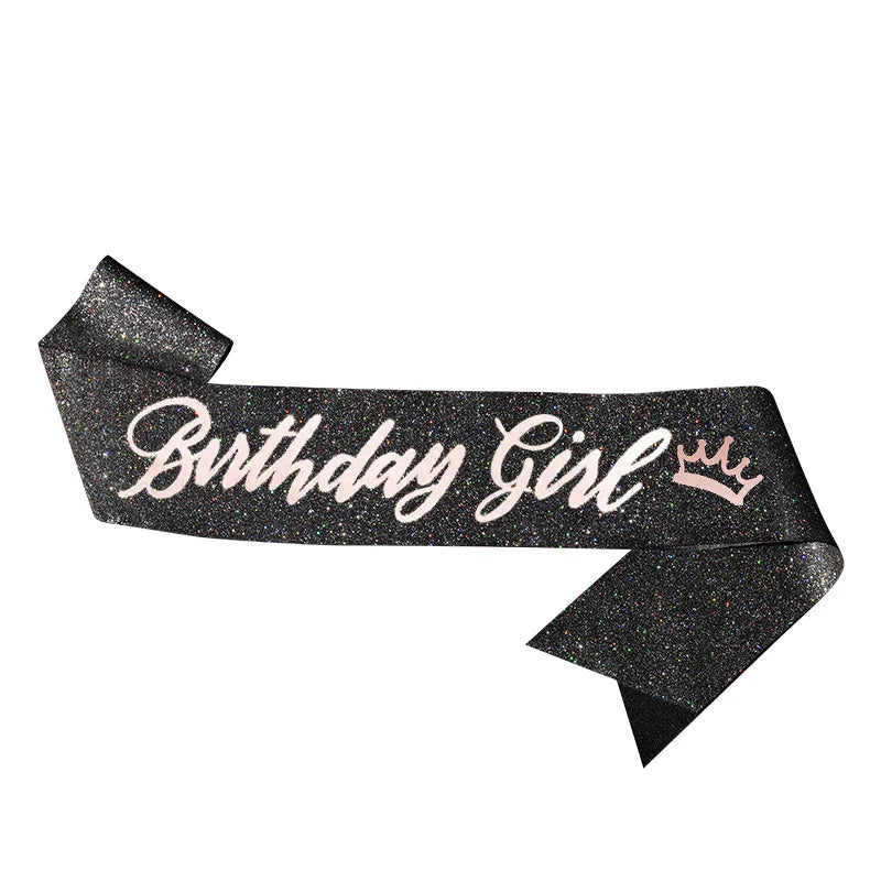 Birthday Party 2 Novelty Birthday Girl Window Cover Rose Gold Glitter Window Strap with Crown Birthday Queen Birthday Window Grilles