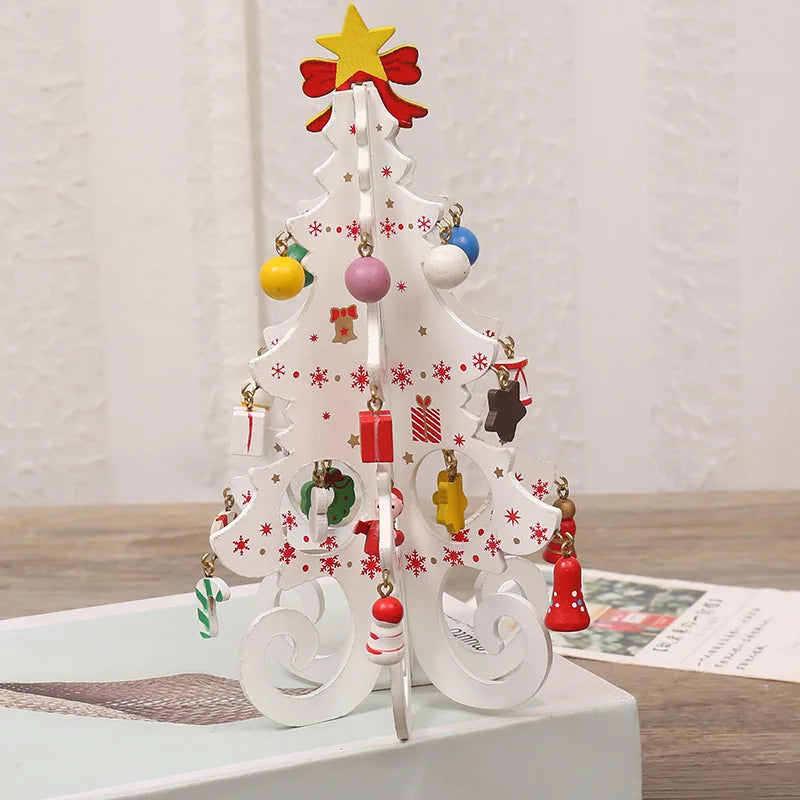 Wooden Mini Christmas Tree Mini Desktop 3D Christmas Ornament Holiday Party Home Desktop Decoration Small Christmas Tree