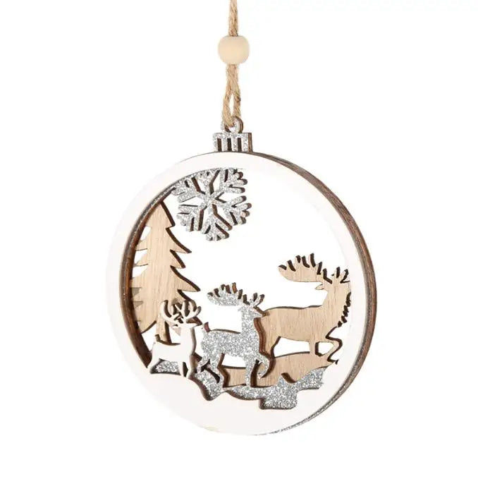 Personalized Design Round Plywood Christmas Day Souvenir Decoration Hollow Elk Kim Cong Powder Christmas Tree Pendant