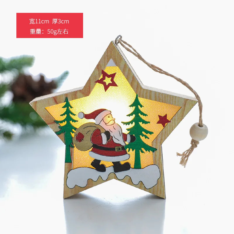 Christmas decoration Wooden luminous pendant Christmas children's small gift Christmas tree decoration pendant