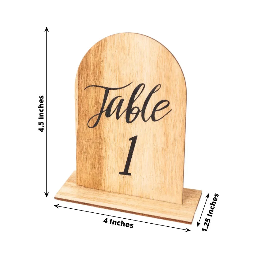 1 Wedding party, wooden table number Natural rustic wooden arched table number Custom table number with removable base
