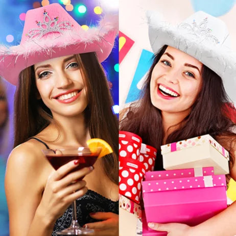 Wholesale 3pcs Hot Pink Halloween Costume Set Pink Felt Cowboy Hat with Headgear and Feather Headscarf Sunglasses