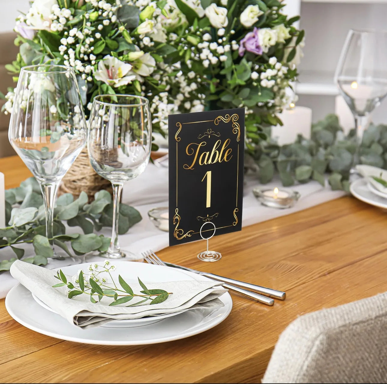 1 Wedding party, double hot stamping location card + bracket bracket, wedding anniversary birthday restaurant, black and gold table number card.