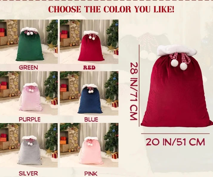 Saco de veludo personalizado de 71*51 cm para Papai Noel, saco de doces de Feliz Natal, saco de doces com cordão, saco de presente para Papai Noel 