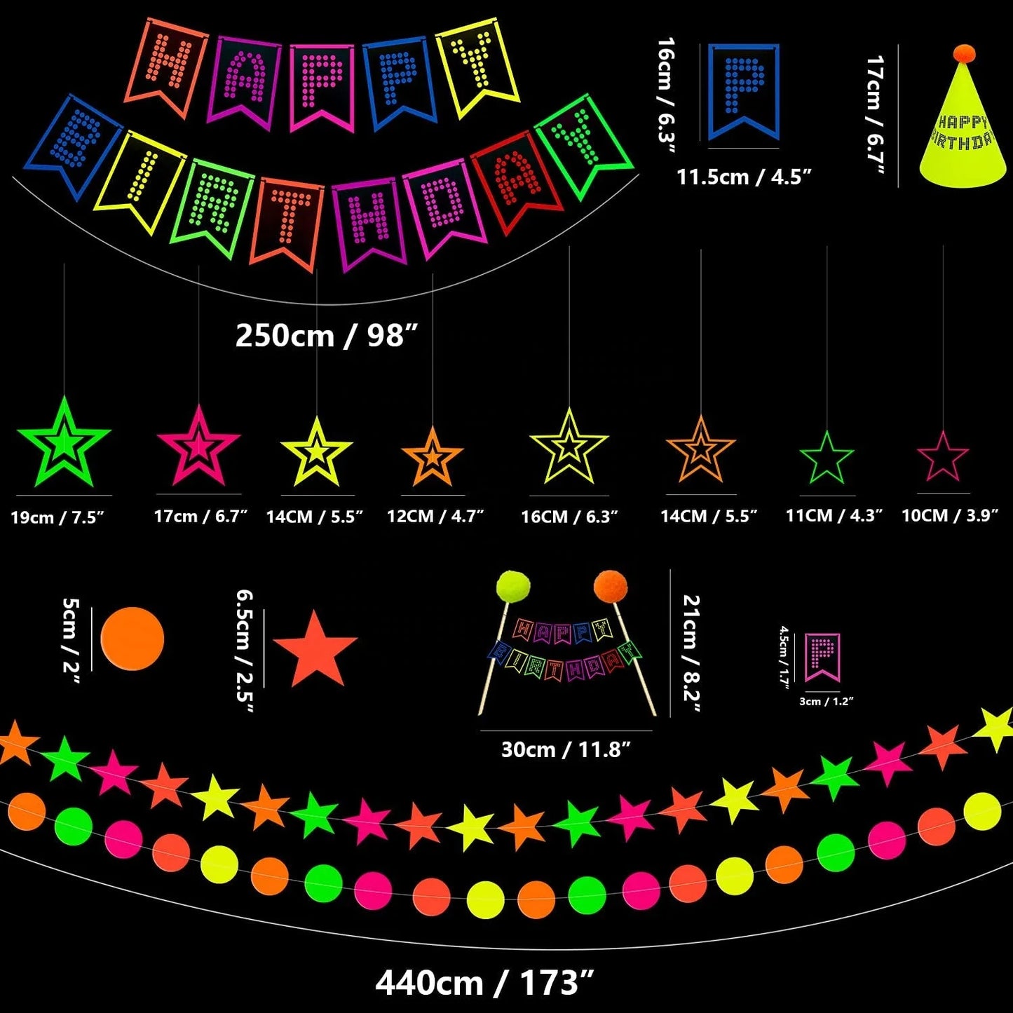 Birthday Party 2 pcs Glow Neon Birthday Party Supplies Neon Balloons Glow in the Dark Happy Birthday Banner UV Black Light React Glow Party 